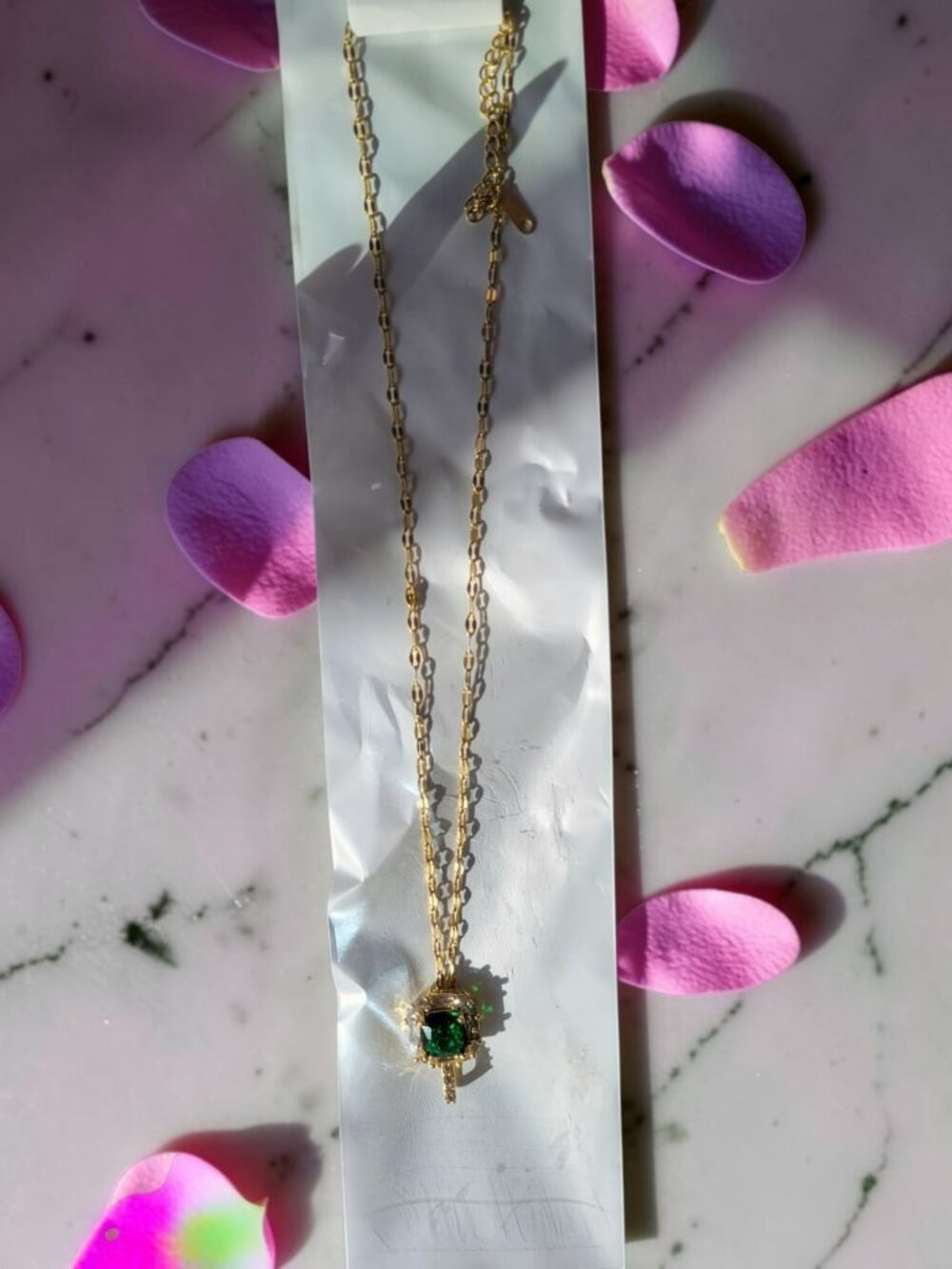 18K Gold Plated Zircon Radiant Cut Emerald Green Necklace